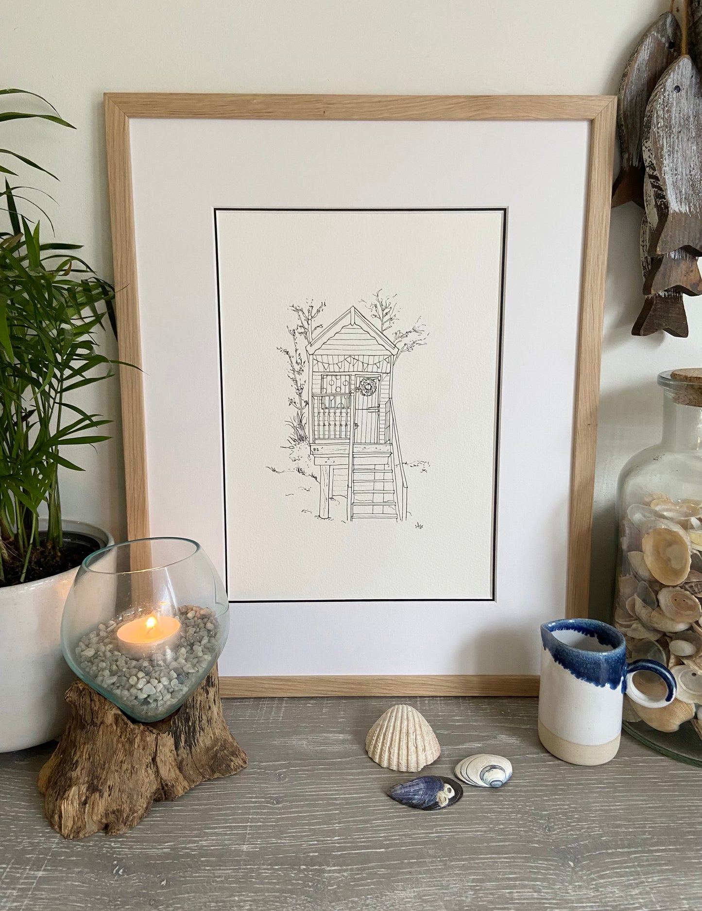 Beach Hut Commission - Original Hand Drawn Line Drawing A4