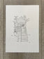 Beach Hut Commission - Original Hand Drawn Line Drawing A4