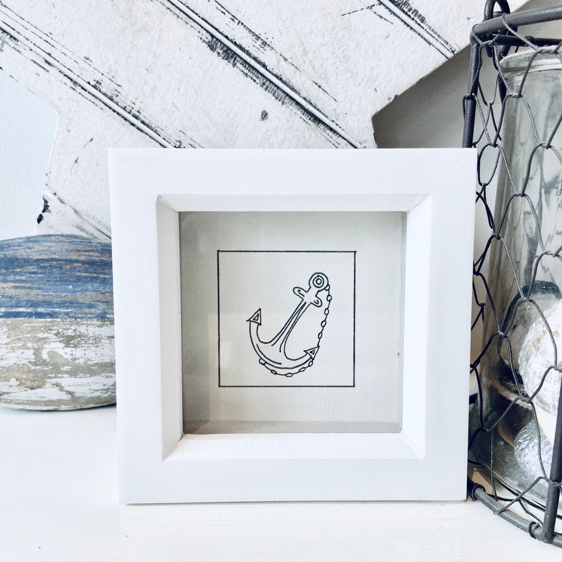 Limited edition framed Anchor hand-drawn illustration by Ali Collins, presented in a white gift box