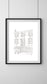 Framed hand-drawn illustration of Fern Cottage, Port Isaac, Cornwall.   Doc Martin's house, original art by Ali Collins