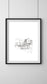 Hand-drawn line art print of East Quay, Wells-next-the-Sea, Norfolk. Original illustration hand signed by Ali Collins