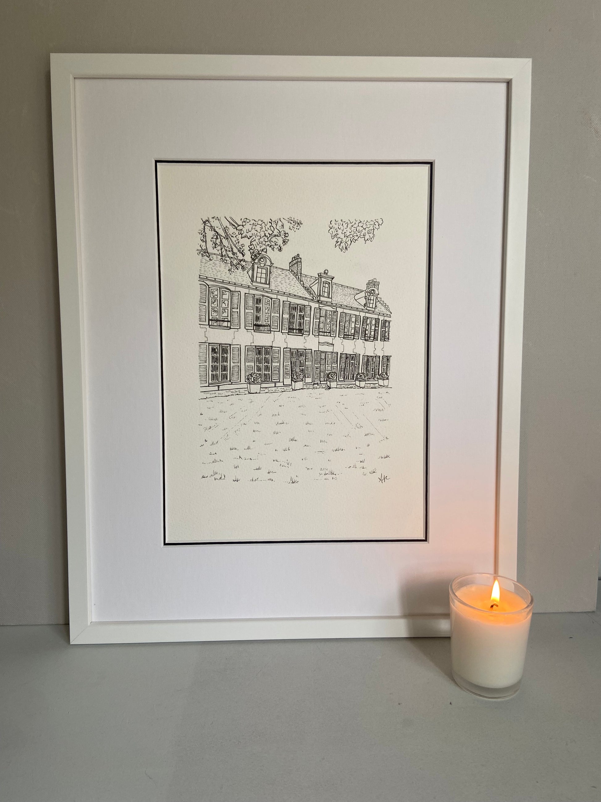 Hand-drawn chateau illustration commission, bespoke ink line art — Ali Collins Illustration