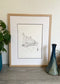 Hand-drawn Penberth house portrait commission in an oak frame — Ali Collins Illustration