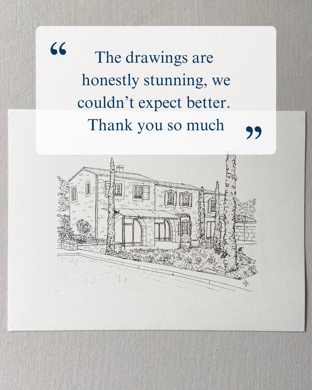 Customer review photo of hand-drawn pool house portrait commission — Ali Collins Illustration