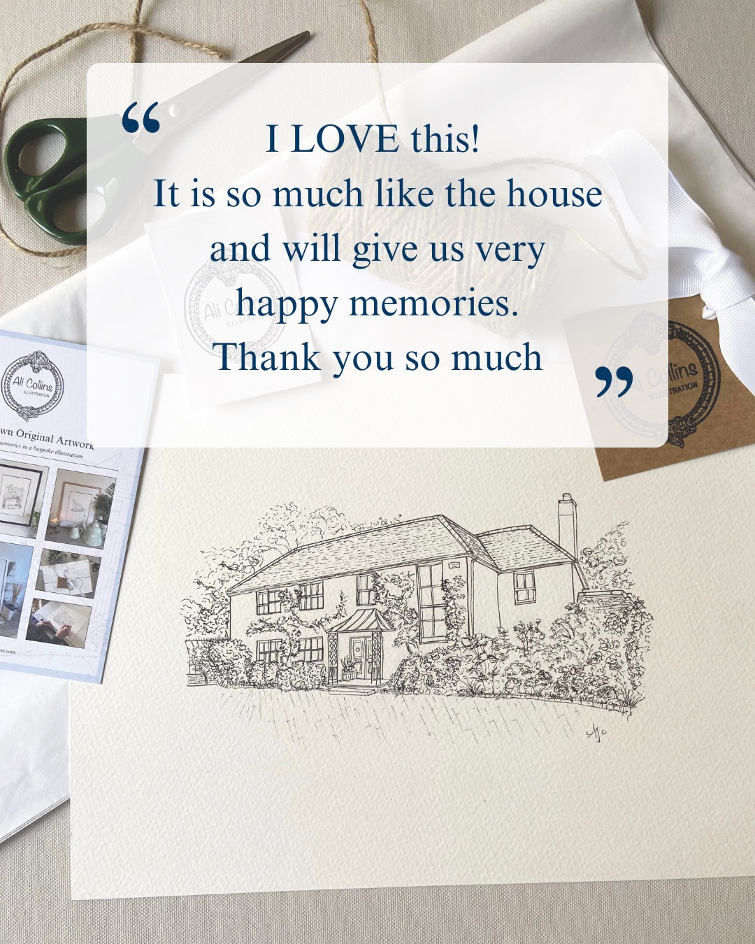 Customer review of bespoke hand-drawn Surrey house portrait illustration — Ali Collins Illustration