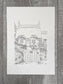 Hand-drawn thatched cottage house portrait commission in ink — Ali Collins Illustration