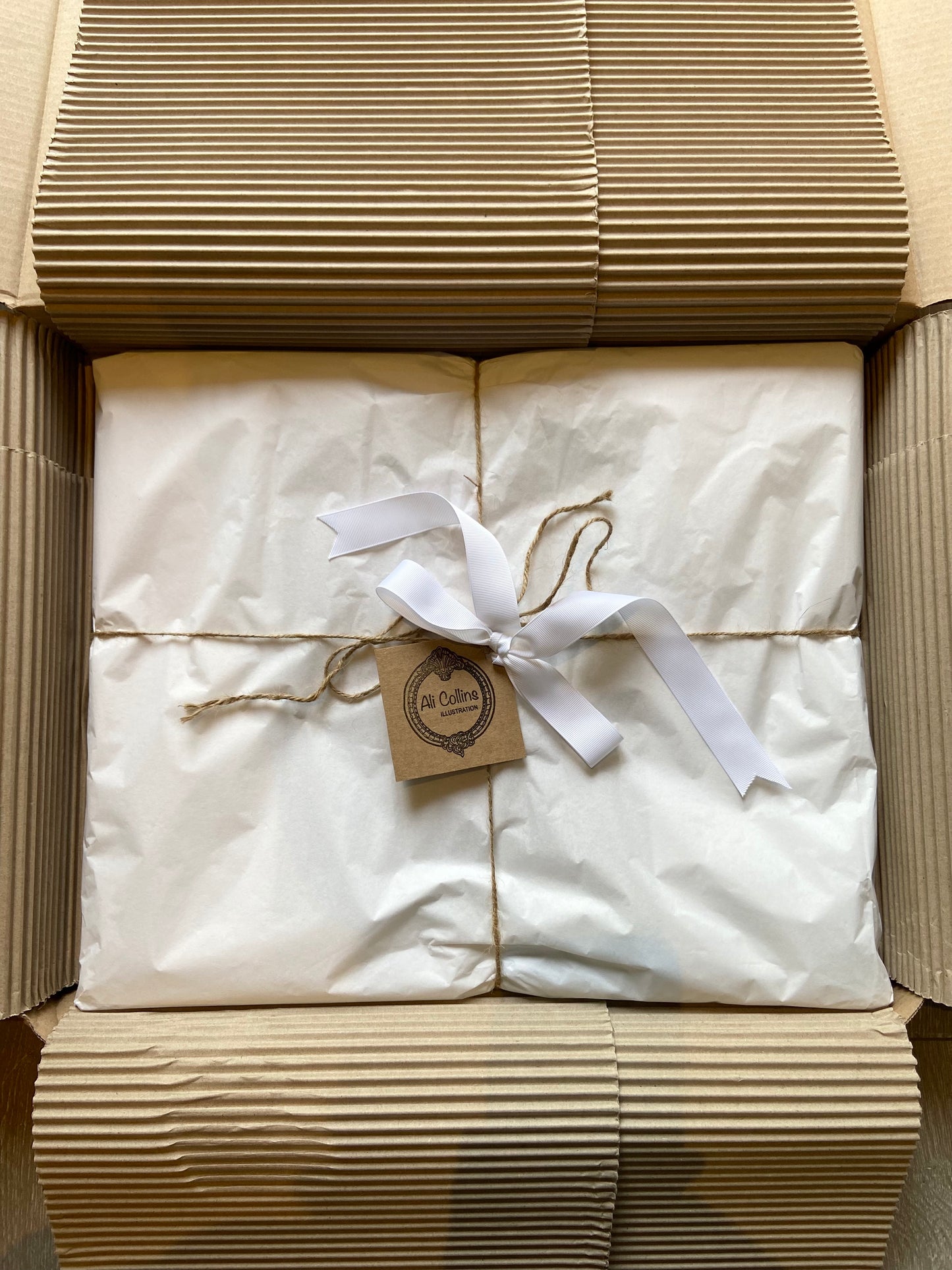 Hand-drawn house portrait commission wrapped, packaged and boxed ready for delivery — Ali Collins Illustration