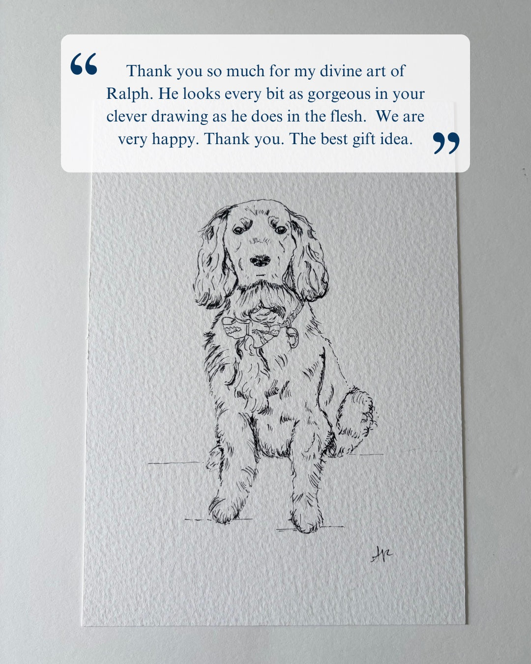 Dog illustration with a quote on a gray background