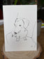 Hand-drawn personalised pet portrait of a dachshund, unframed on a wooden surface – Ali Collins illustration