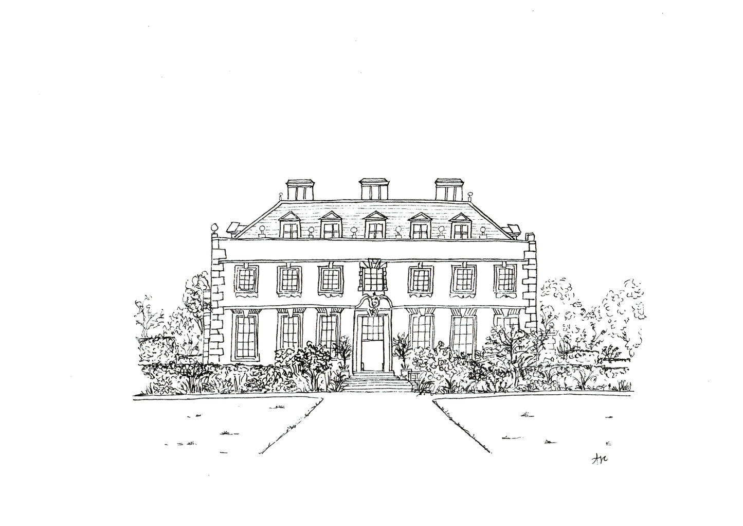 Hand-drawn print of St Giles wedding venue — original line art, hand signed on recycled paper by Ali Collins
