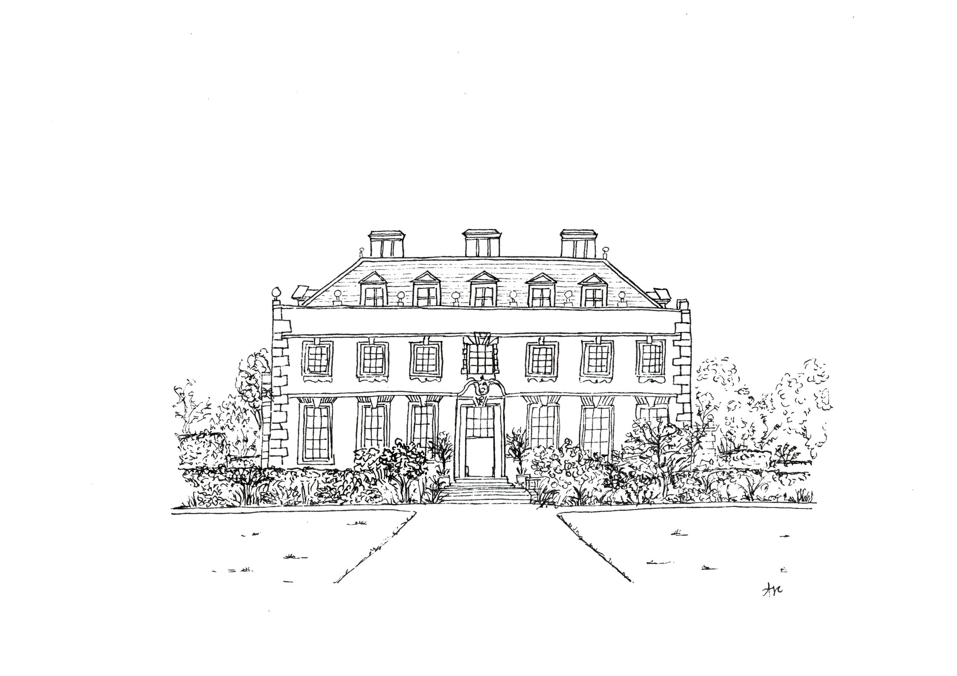 Hand-drawn print of St Giles wedding venue — original line art, hand signed on recycled paper by Ali Collins
