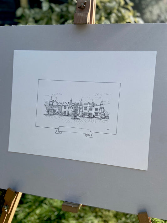 Wedding guest book alternative with space for guest signatures on easel in a garden, hand-drawn by Ali Collins