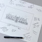 Wedding venue illustration with handwritten guest signatures by Ali Collins.