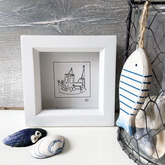 Fishing Boat Original Hand Drawn Illustration, FRAMED