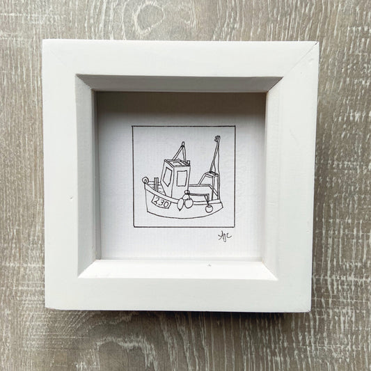 Fishing Boat Original Hand Drawn Illustration, FRAMED